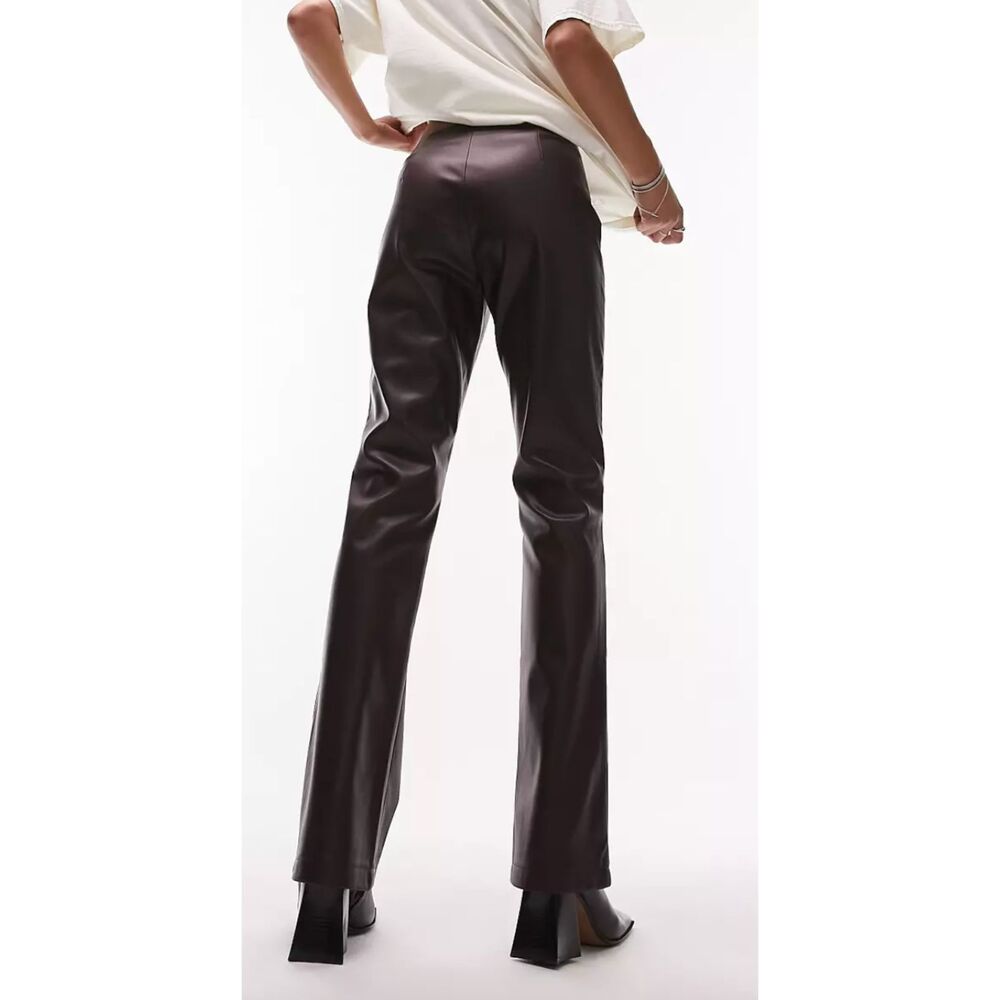 Topshop Vegan Leather Flared Pants Burgundy Size 6 - Picture 8 of 8
